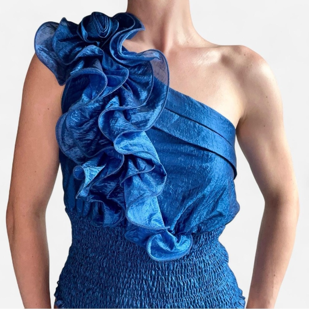Blue One-shoulder Ruched Top - Size medium